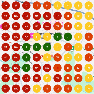 Google Maps geo-grid before: Security company Wolverhampton