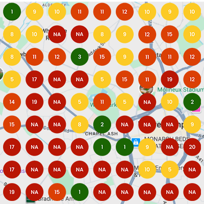 Google Maps geo-grid before: Roofers Coventry